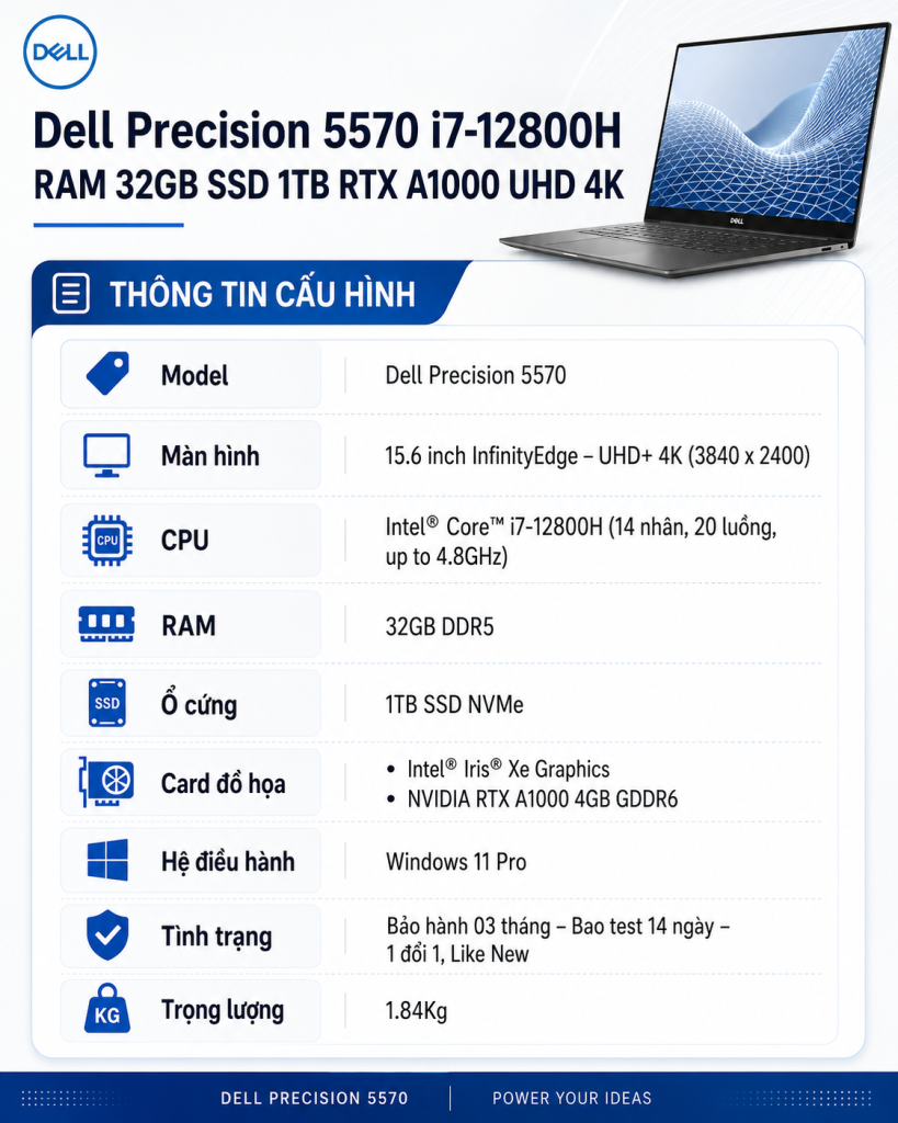 Precision 5570 i7-12800H 32Gb 1Tb 4K Touch